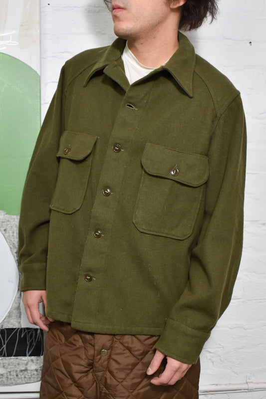 Vintage Heavy Olive Wool Army Shirt Jacket