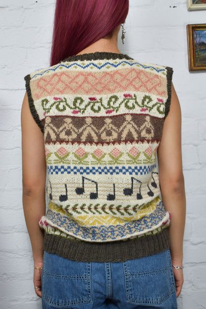 Vintage Musical Knit Sweater Vest