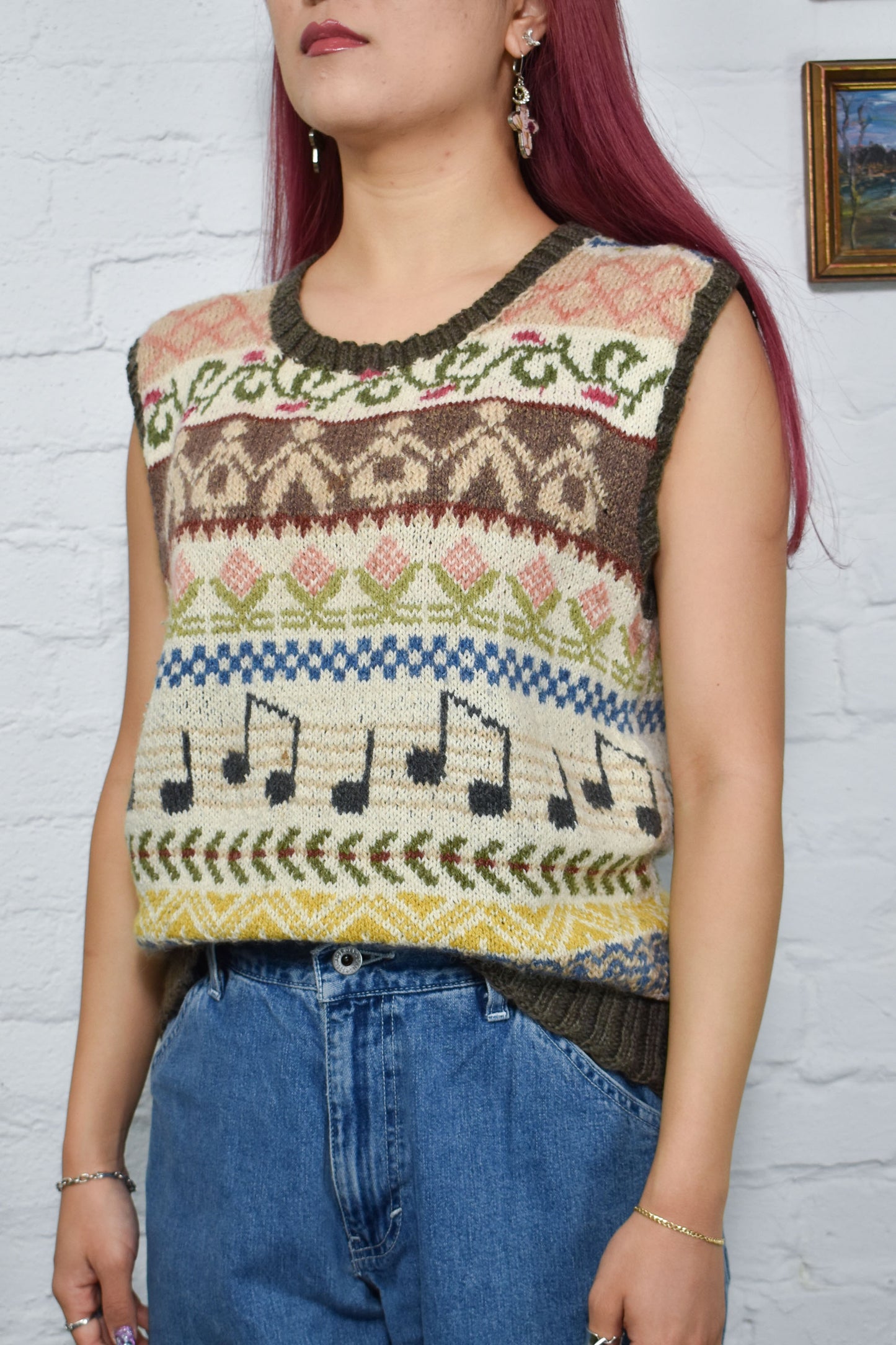 Vintage Musical Knit Sweater Vest