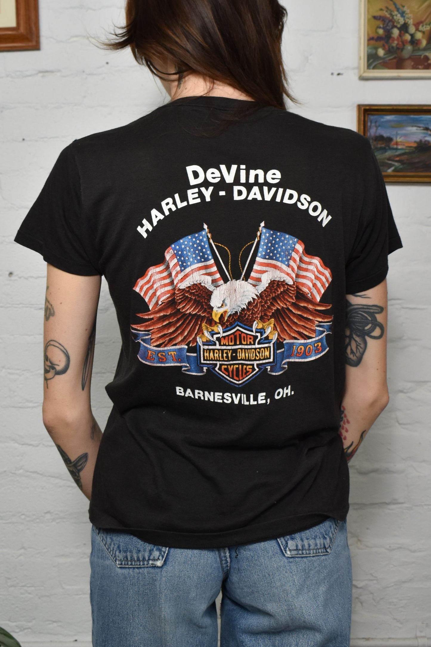 Vintage 1987 "3D Emblem Harley Davidson" Barnesrville Black T-shirt