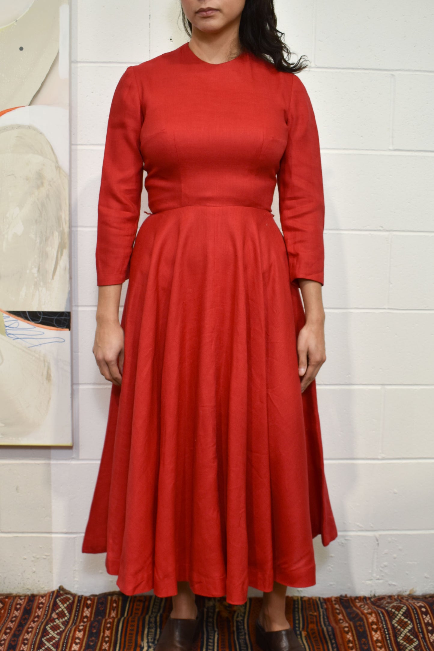 Vintage 1950's Red Home Made Fit & Flare Dress