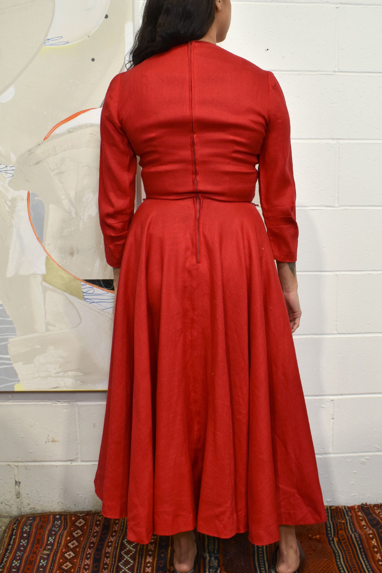 Vintage 1950's Red Home Made Fit & Flare Dress