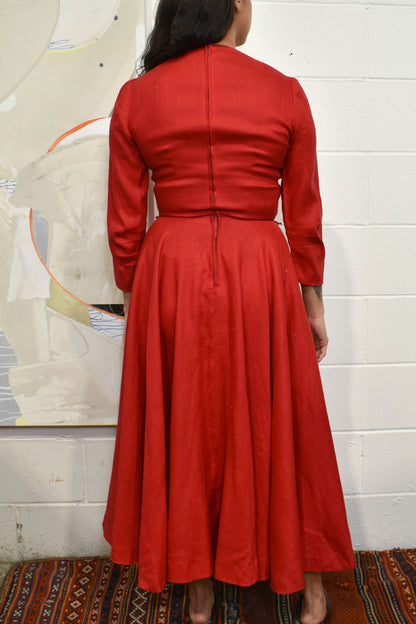 Vintage 1950's Red Home Made Fit & Flare Dress