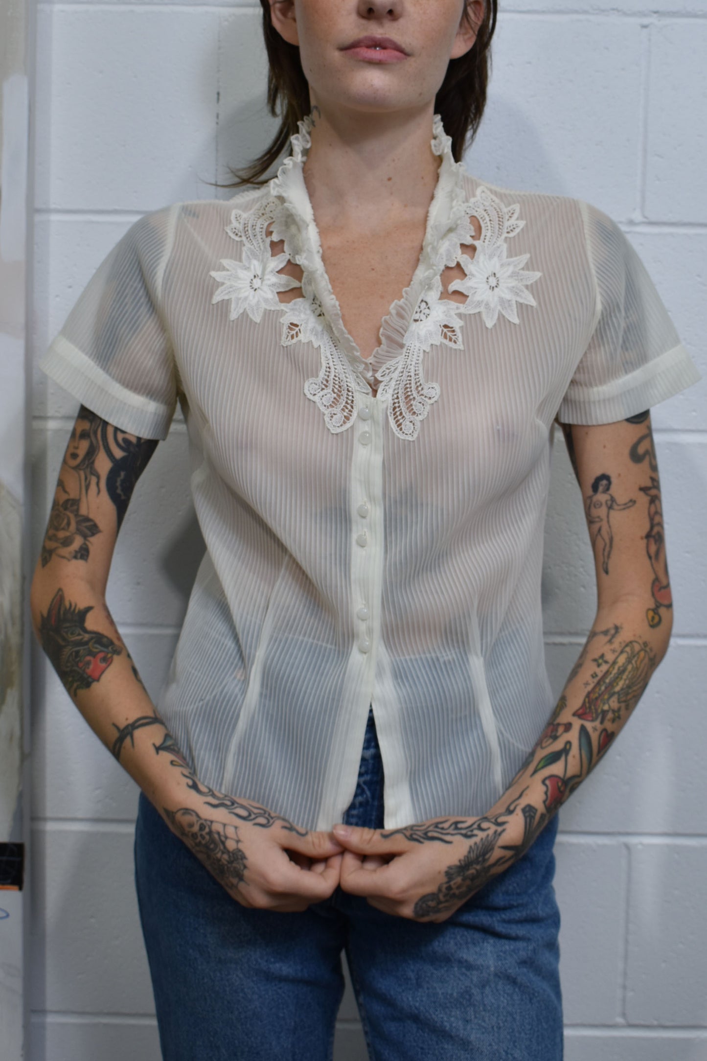 Vintage 40's/50's Sheer Ivory Blouse
