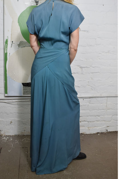 Vintage 1940's "Du Barry" Teal Rayon Gown