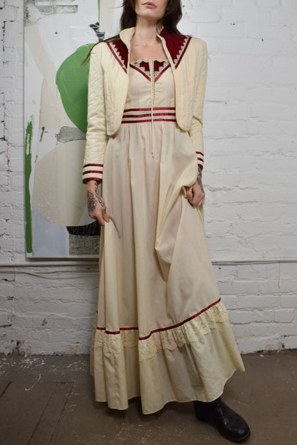 Vintage 1970's Cotton "Gunne Sax" Maxi Dress and Bolero Set