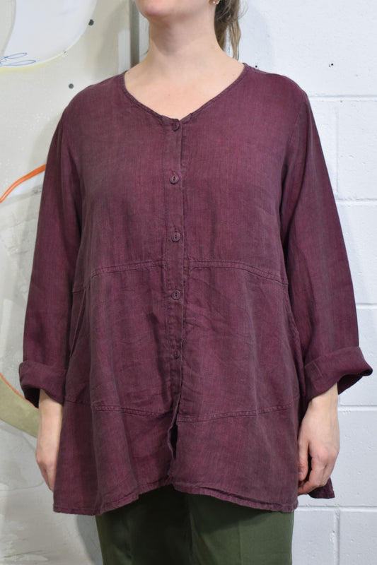 Vintage "Flax" Linen Button Front Top With Pockets