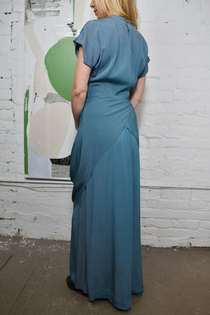 Vintage 1940's "Du Barry" Teal Rayon Gown