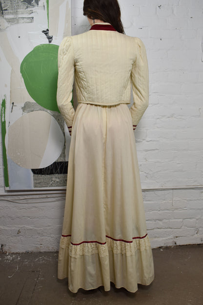 Vintage 1970's Cotton "Gunne Sax" Maxi Dress and Bolero Set