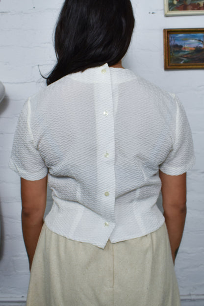 Vintage 1960's White Textured Blouse