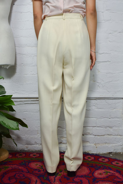 Vintage Cream Wool Pleated Trousers