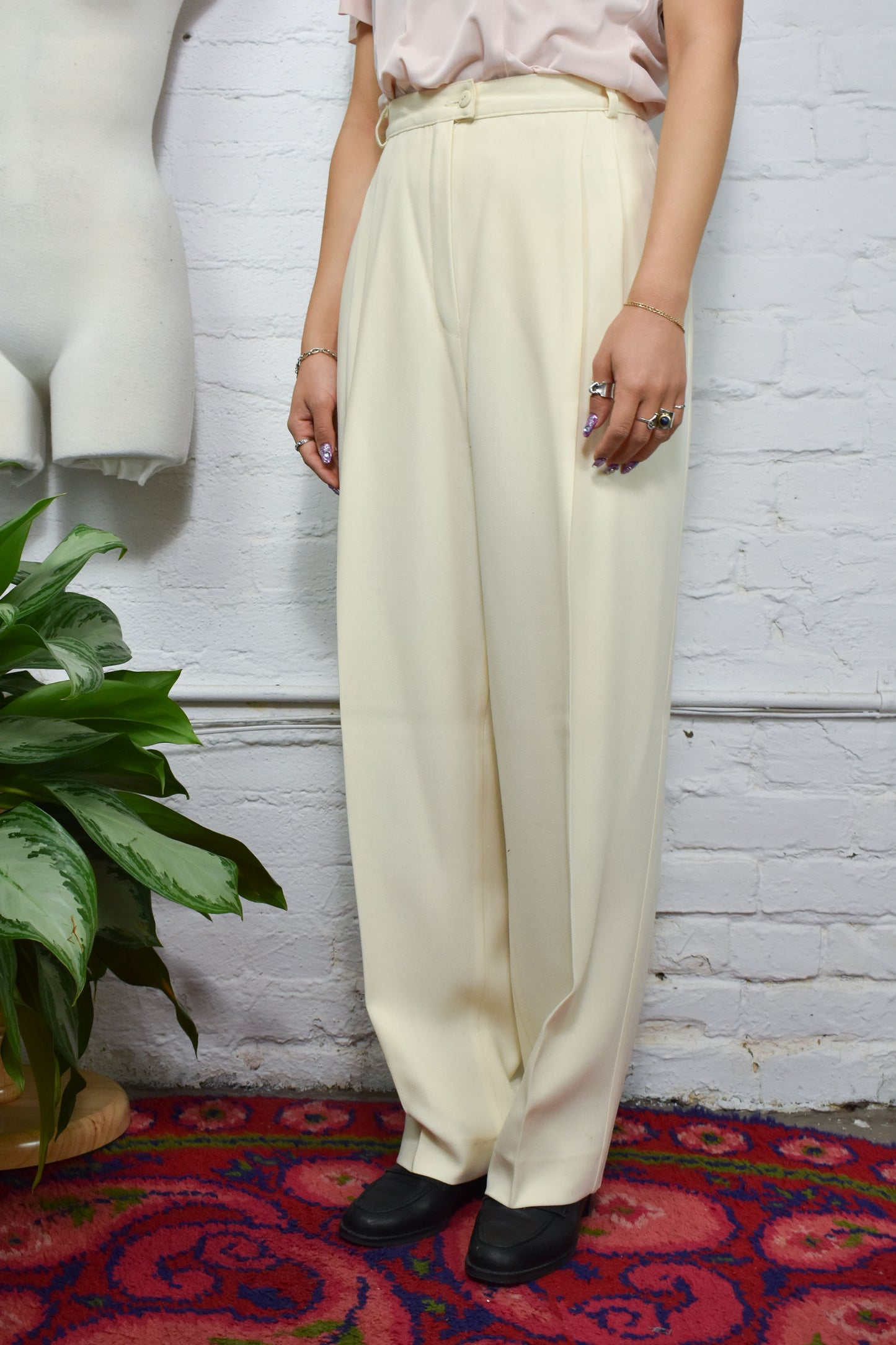 Vintage Cream Wool Pleated Trousers