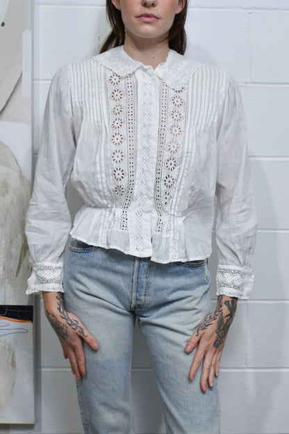 Antique Victorian White Cotton Eyelet Blouse