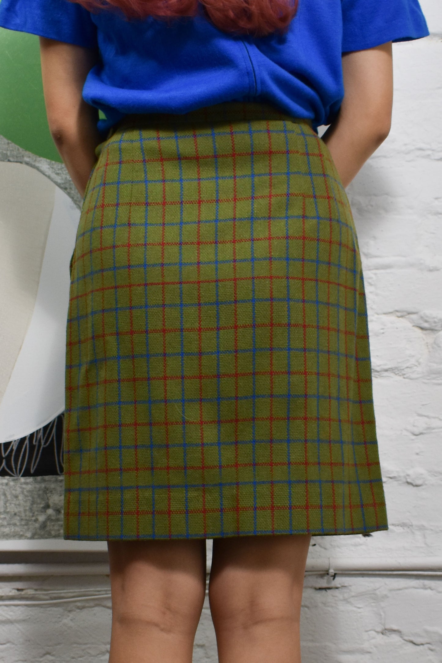 Vintage 1960's Olive Wool Plaid Skirt