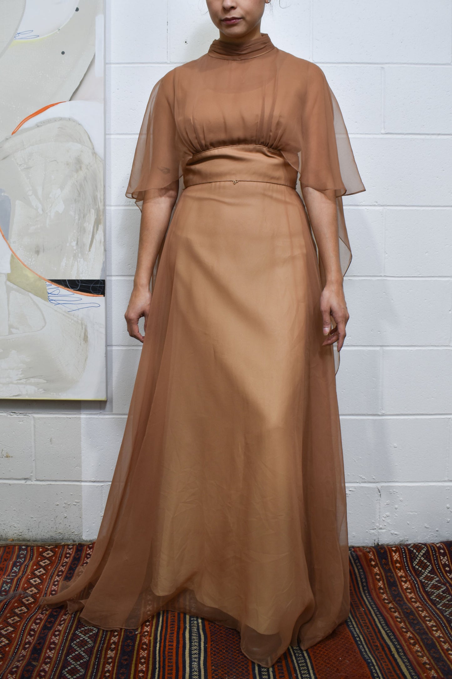 Vintage 60's/70's Nude Brown Sheer Cape Gown