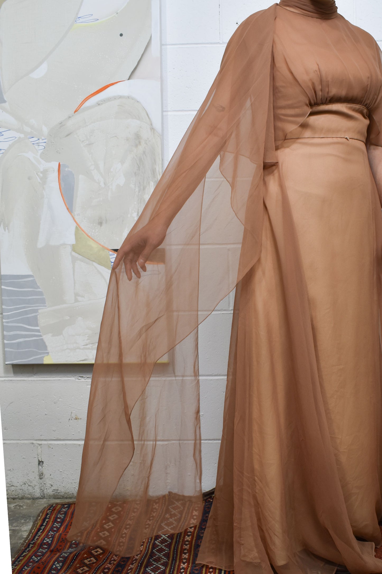Vintage 60's/70's Nude Brown Sheer Cape Gown