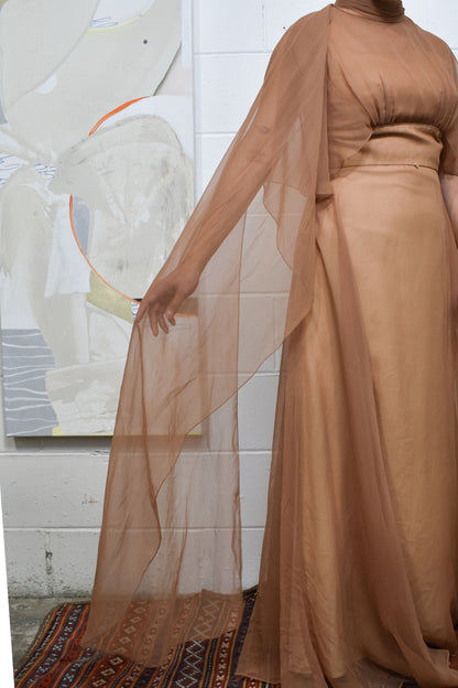 Vintage 60's/70's Nude Brown Sheer Cape Gown