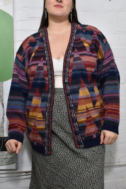 Vintage 90's "Eddie Bauer" Abstract Wool Cardigan