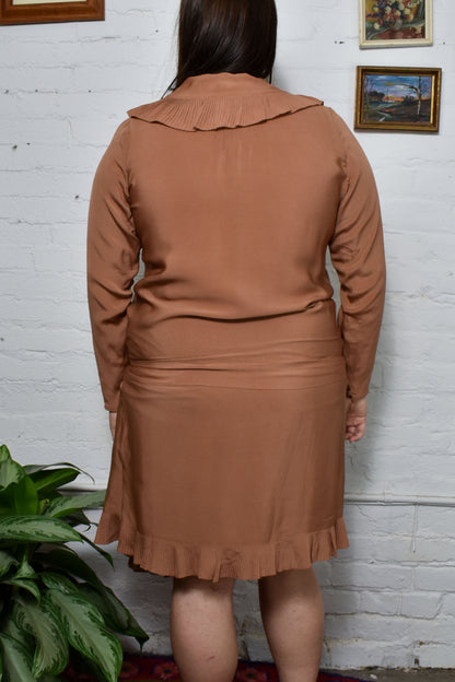 Vintage 20's Brown Rayon Drop Waist Dress