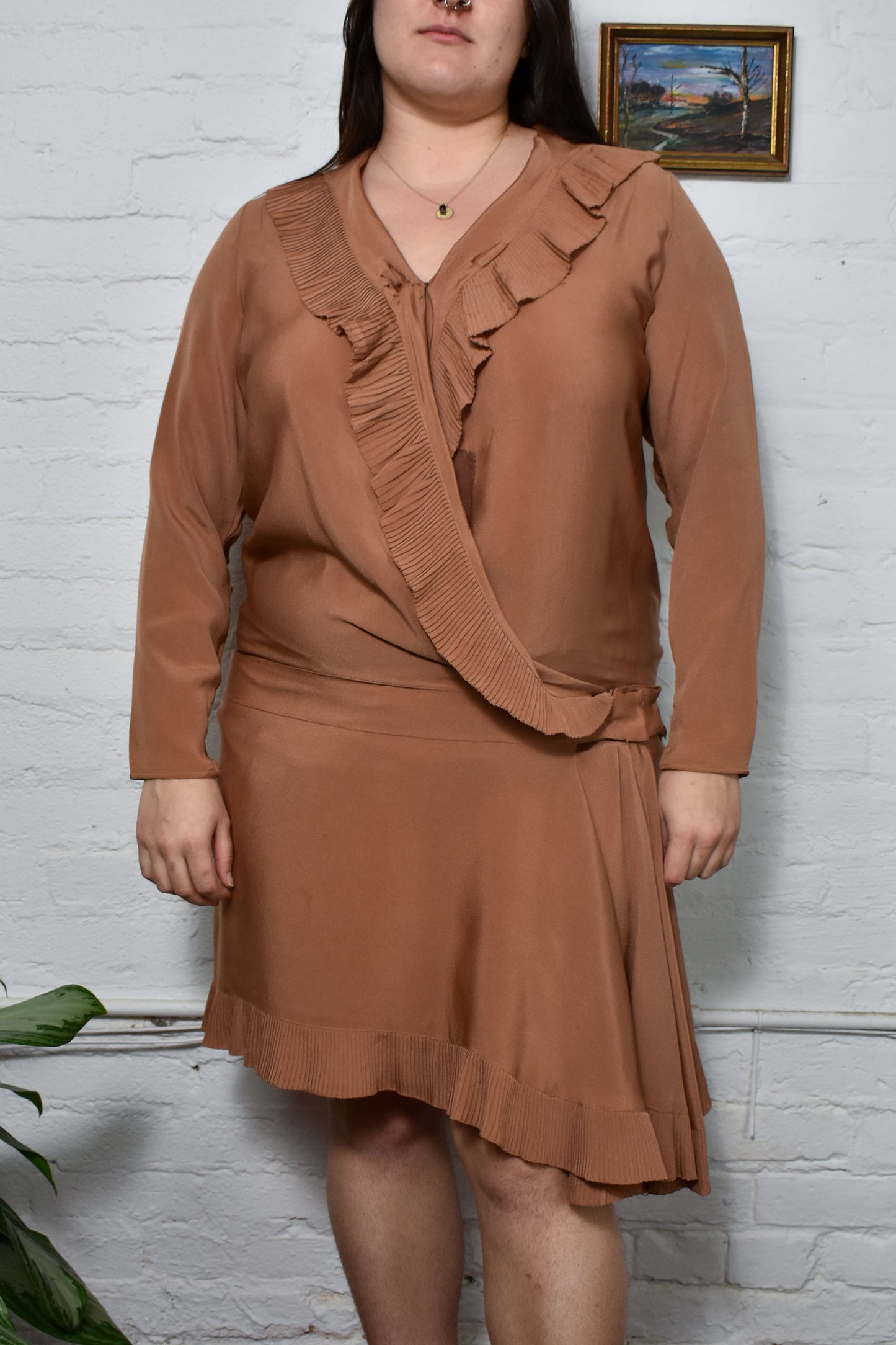 Vintage 20's Brown Rayon Drop Waist Dress