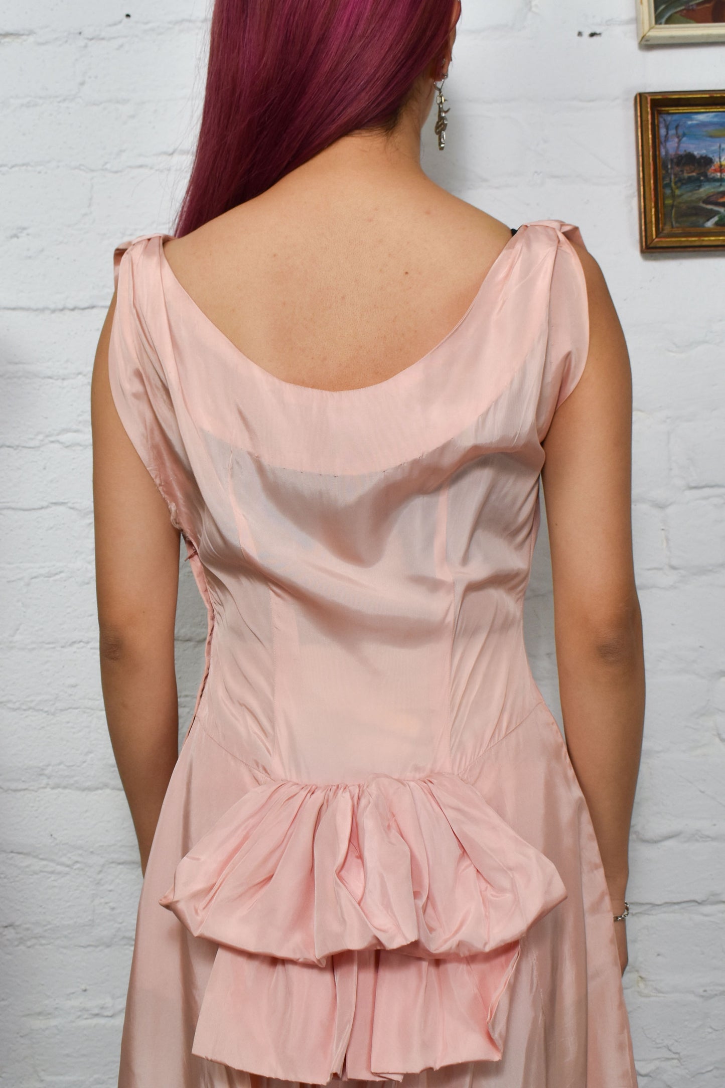 Vintage 50s Hand Made Pink Satin Long Gown