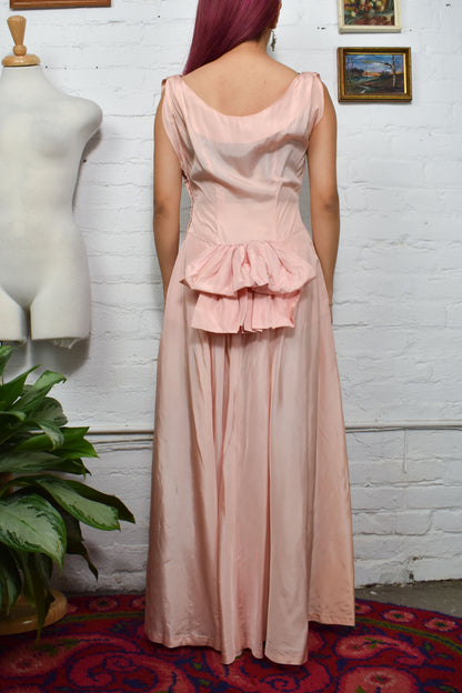 Vintage 50s Hand Made Pink Satin Long Gown