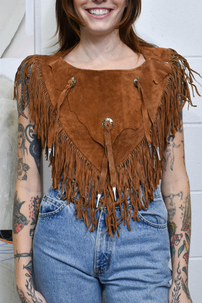 Vintage 80s "Pioneer Wear" Suede Leather Fringe Collar