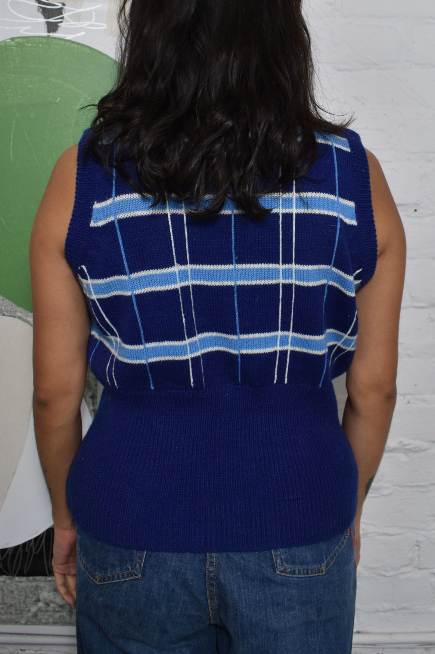 Vintage 80s "Ohrbach's" Blue Block Striped Sweater Vest