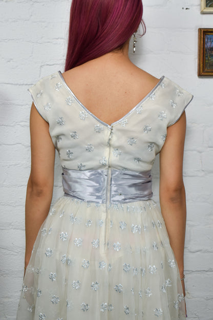 Vintage 1950's Periwinkle Embroidered Party Dress