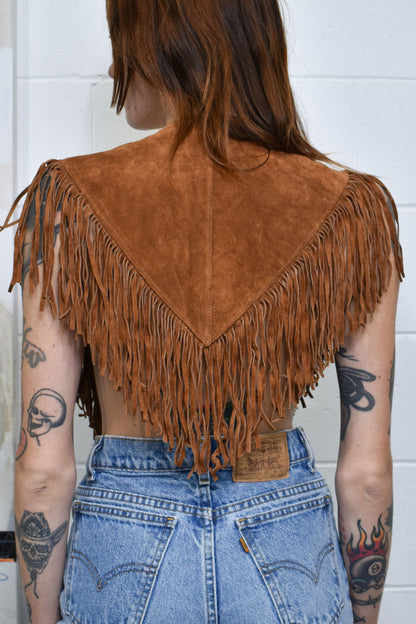 Vintage 80s "Pioneer Wear" Suede Leather Fringe Collar