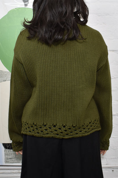 Vintage 90's Olive Cotton Cardigan Sweater