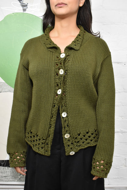 Vintage 90's Olive Cotton Cardigan Sweater