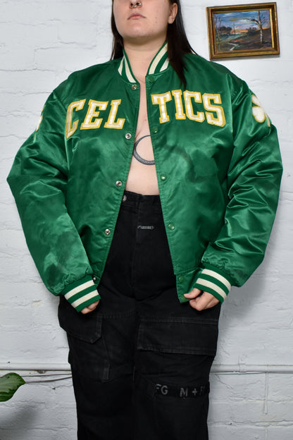 Vintage Boston Celtics Satin Green Bomber Jacket