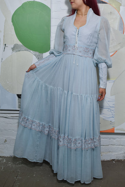 Vintage 1970's "Gunne Sax" Baby Blue Peasant Dress