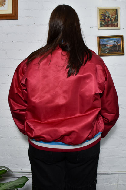 Vintage "Universal Athletics MSLA 23" Red Satin Bomber Jacket