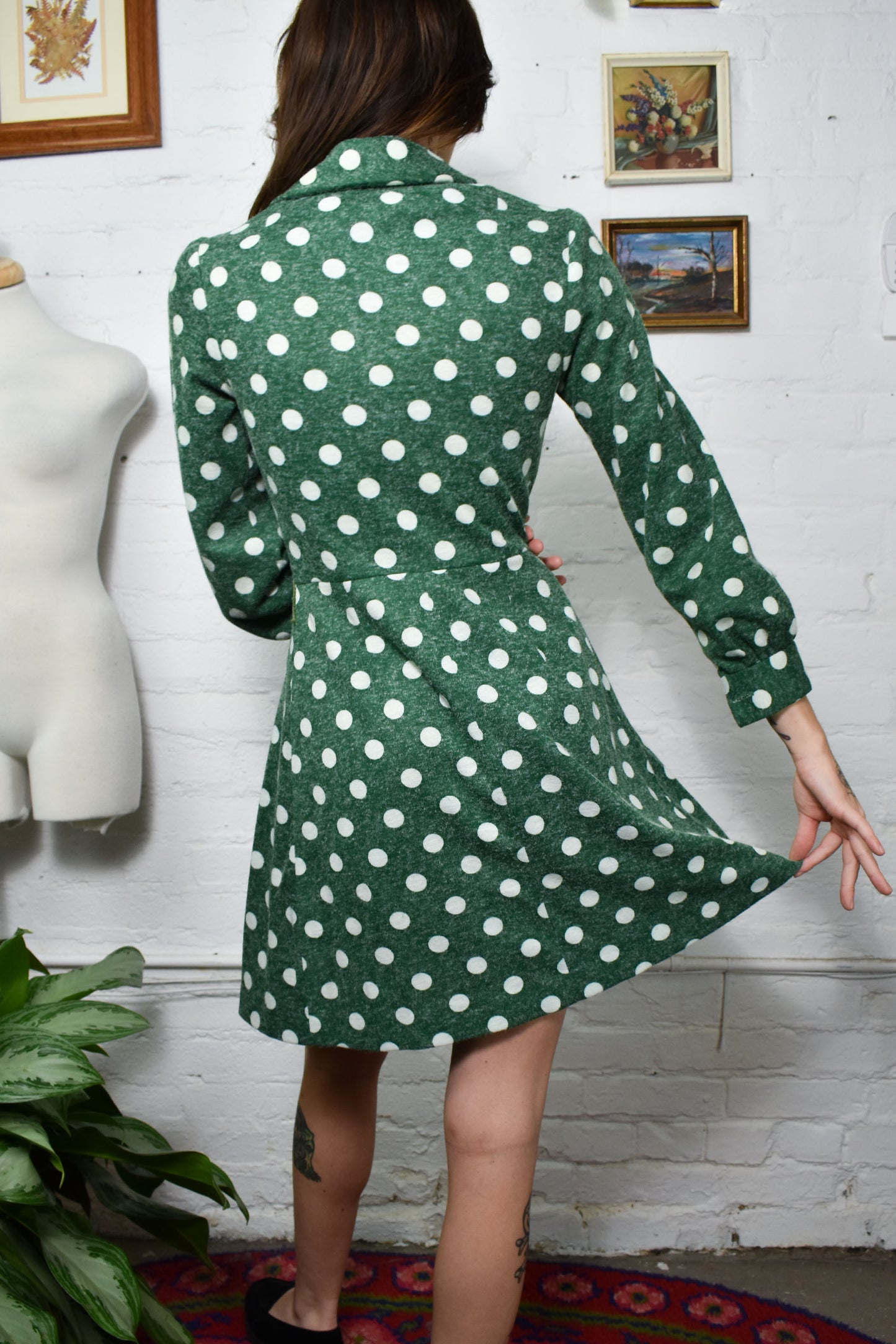Vintage 1960's "Nu-Mode" Green Polka Dot Dress