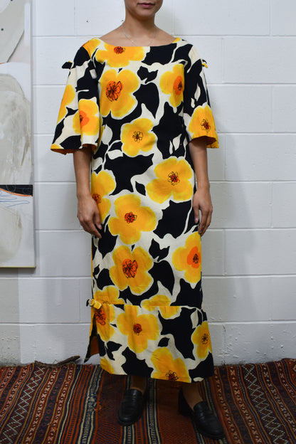 Vintage 1960's Hawaiian Floral Abstract Maxi Dress