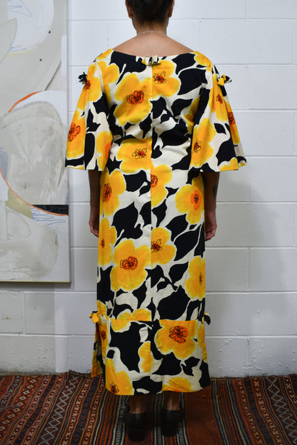 Vintage 1960's Hawaiian Floral Abstract Maxi Dress