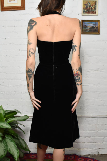 Vintage 50's Black Velvet Halter Cocktail Dress