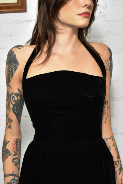 Vintage 50's Black Velvet Halter Cocktail Dress