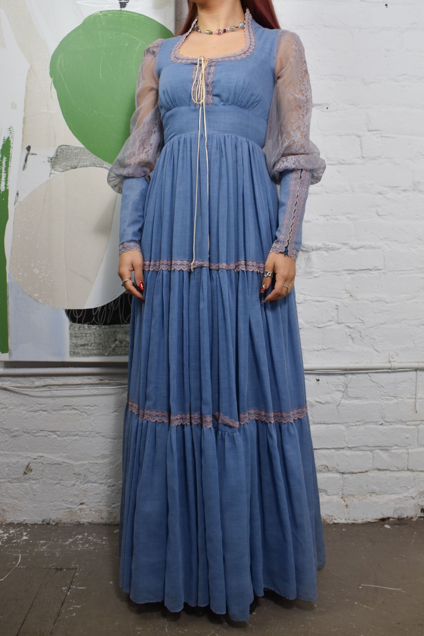Vintage 70s "Gunne Sax" Blue Peasant Dress
