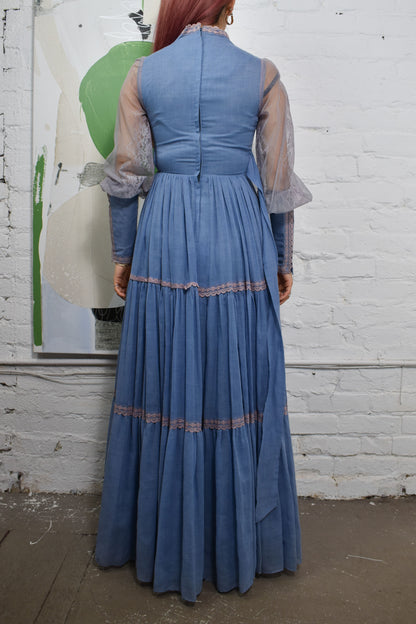 Vintage 70s "Gunne Sax" Blue Peasant Dress