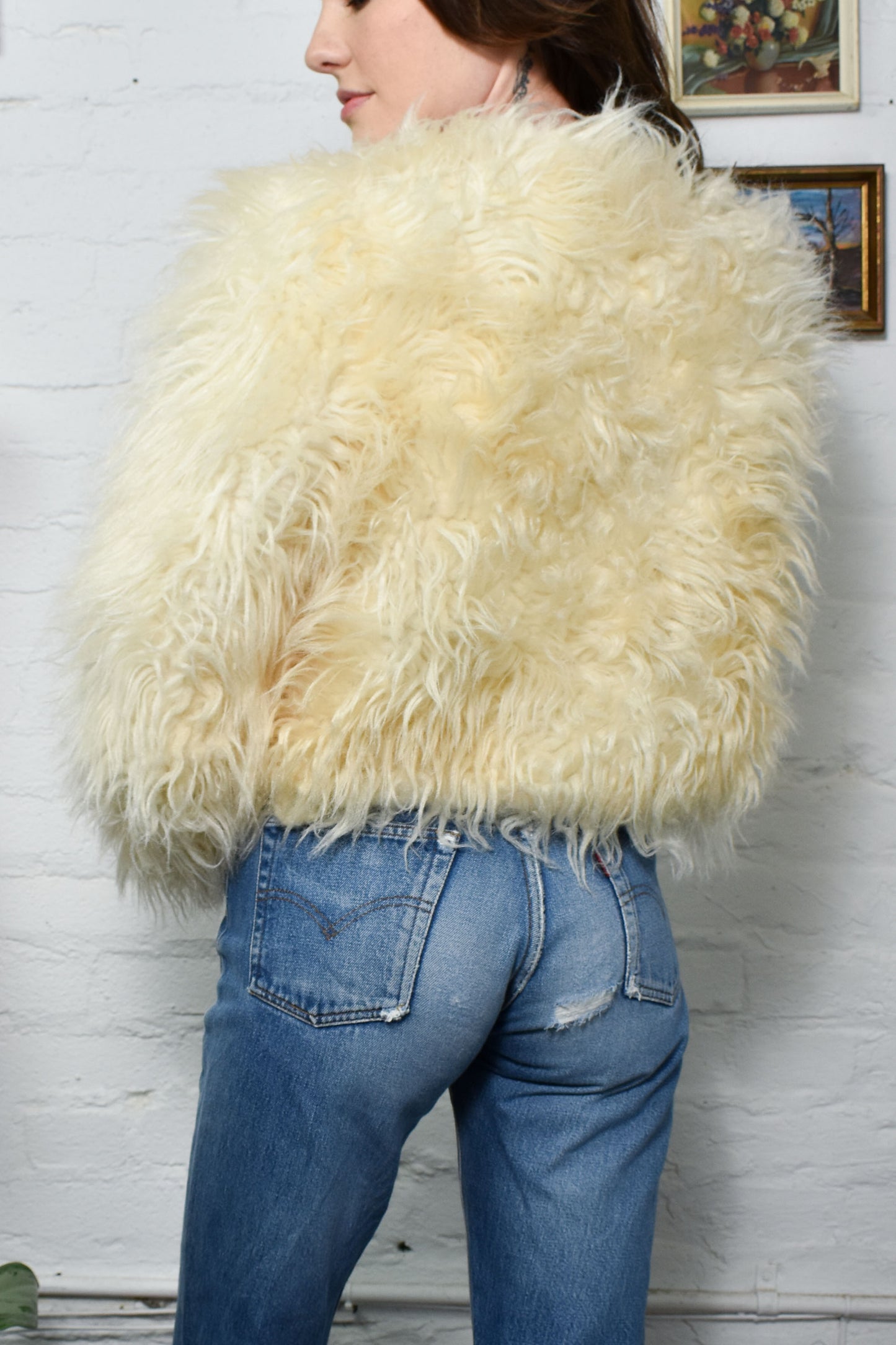 Vintage 1970's Ivory Faux Fur Jacket
