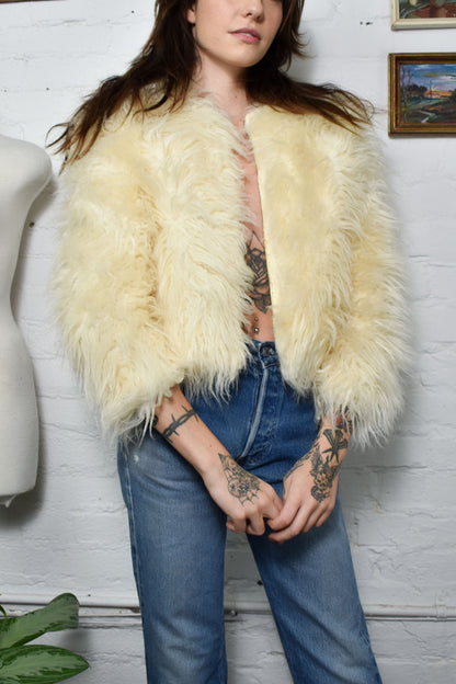 Vintage 1970's Ivory Faux Fur Jacket