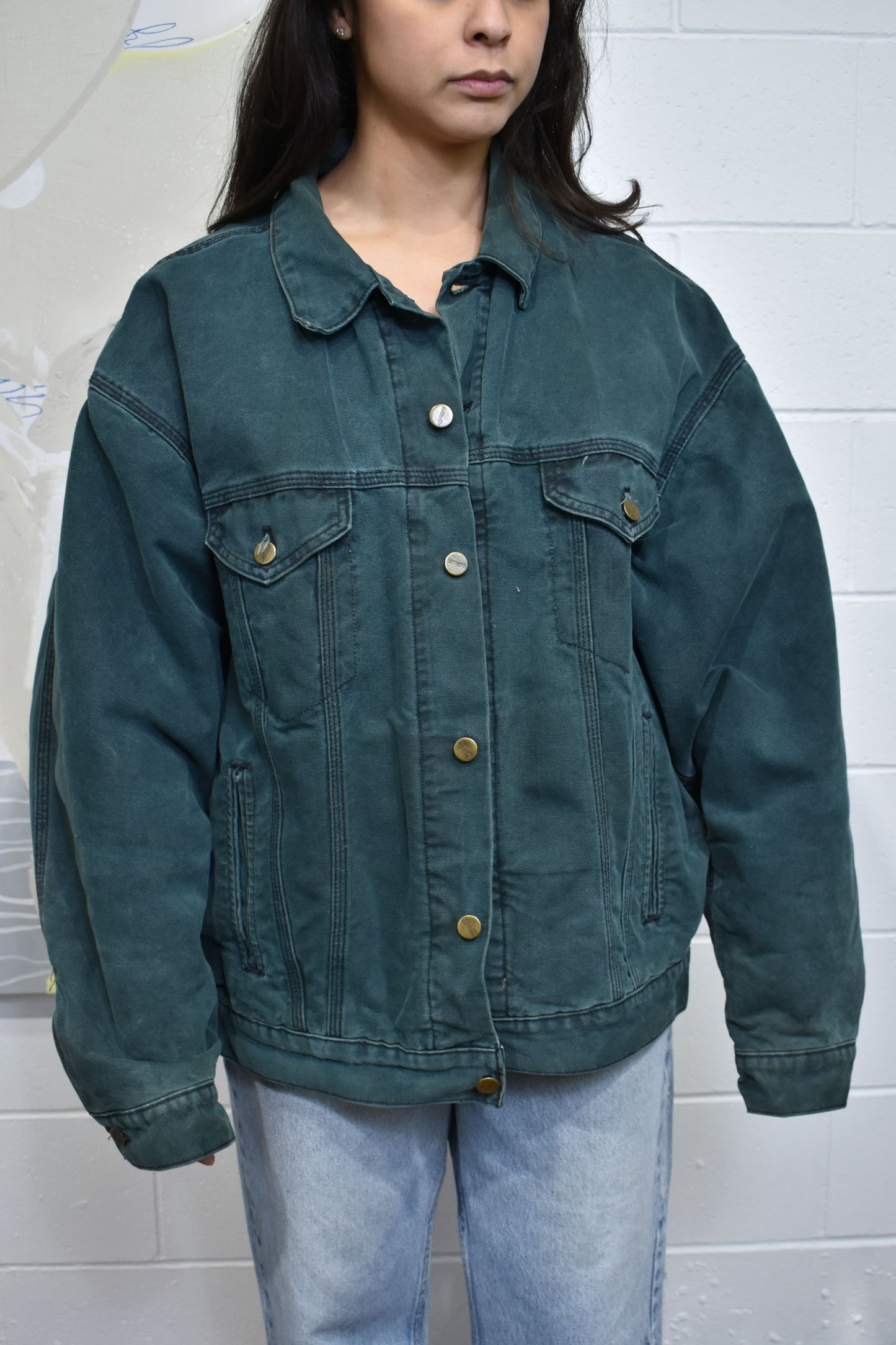 Vintage "Carhartt" Green Emerald Lined Denim Workwear Jacket