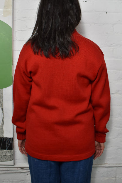 Vintage "Sand Knit" Red Knit Letterman Cardigan