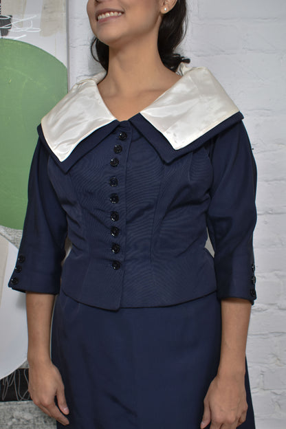 Vintage 50's Gabardine Two Piece Set With Sailor Shawl Collar