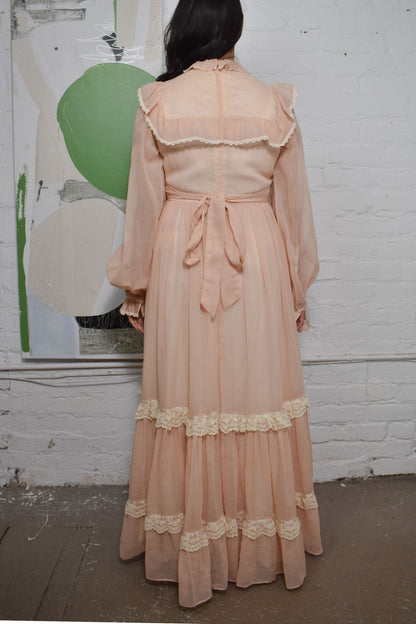 Vintage 1970's "Gunne Sax" Baby Pink Peasant Dress