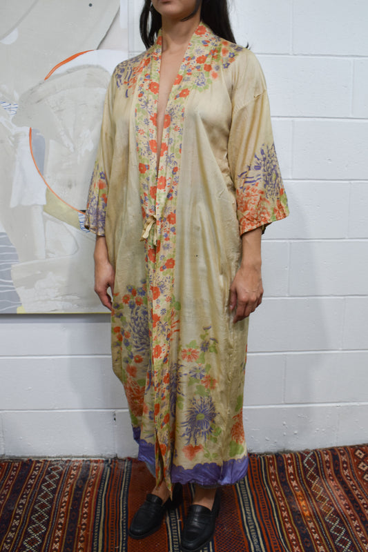 Vintage 1920's Pongee Silk Floral Robe