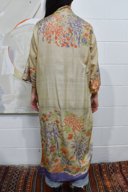 Vintage 1920's Pongee Silk Floral Robe